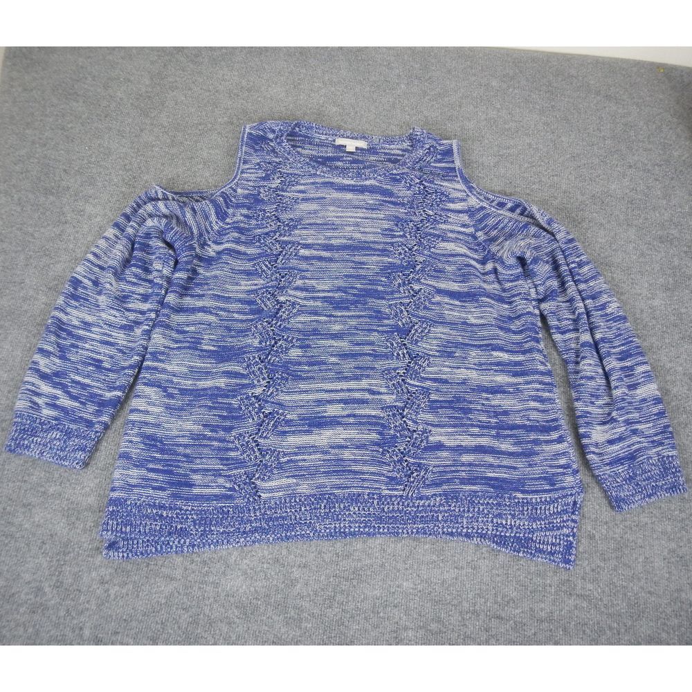 Woman‎ Within Blue White Marled Cold Shoulder Sweater Womens Plus Size 22/24 1X